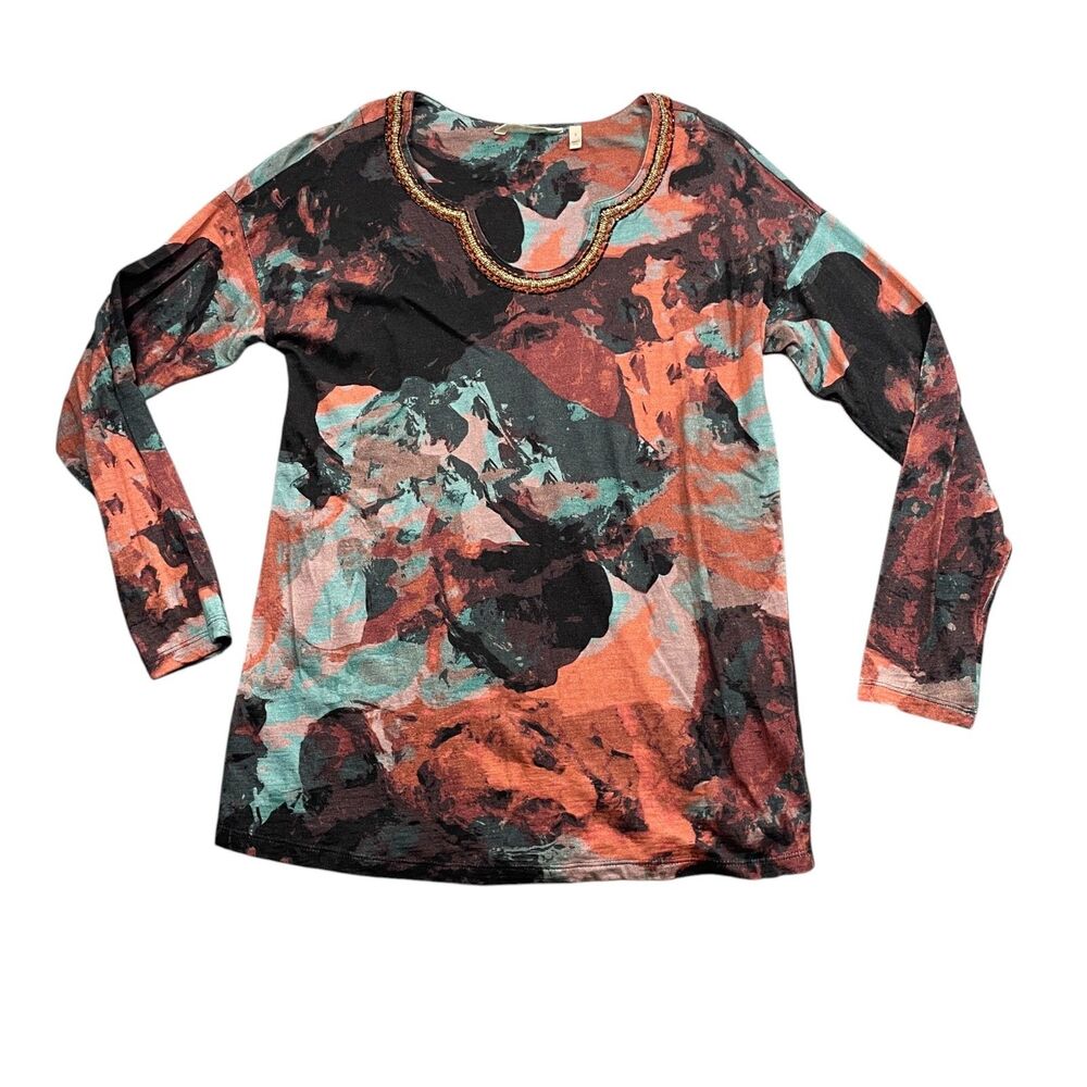 Soft Surroundings Small Mutli Colored Long-Sleeve Beaded Neckline Jersey